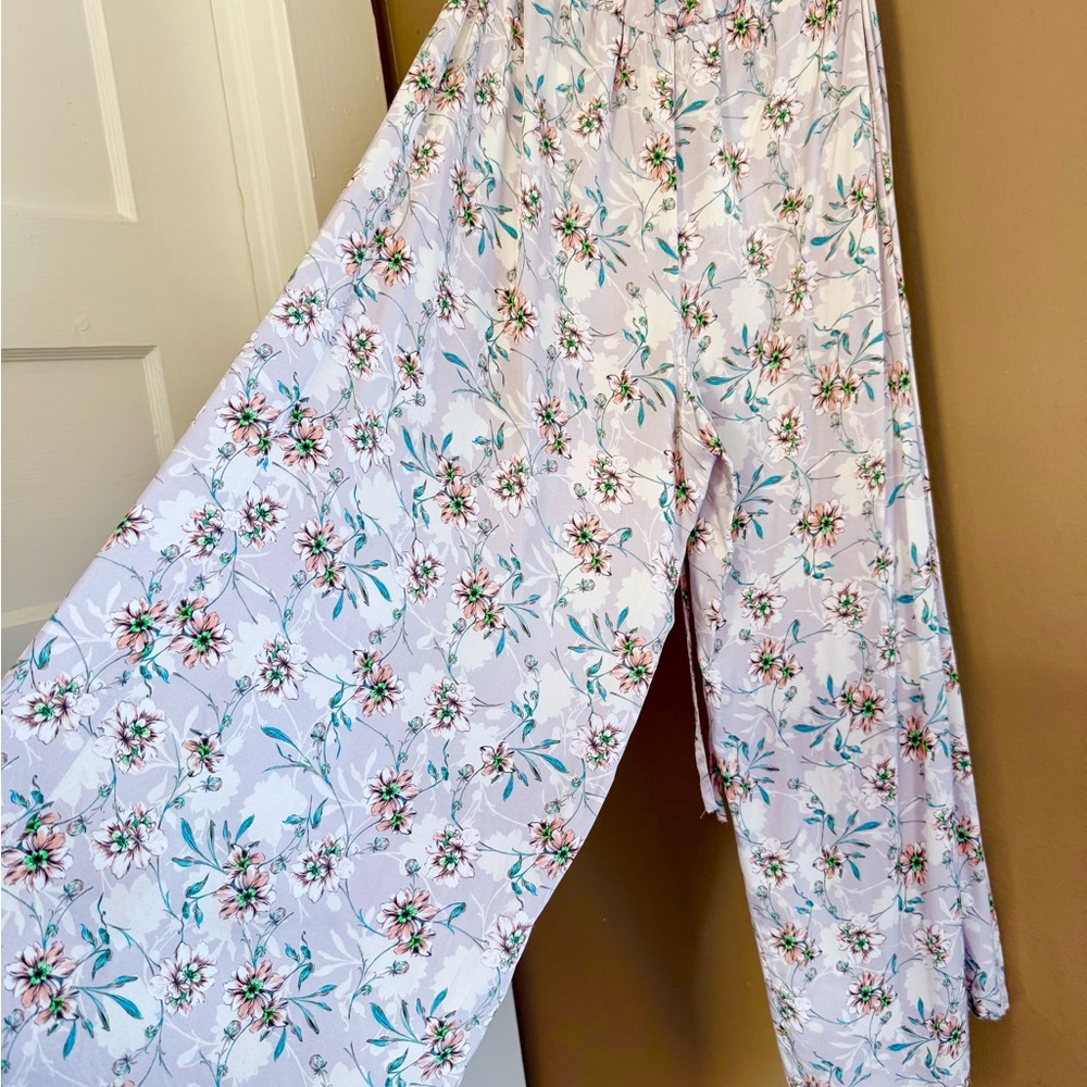 Floral Wide-leg Pants, Shortened